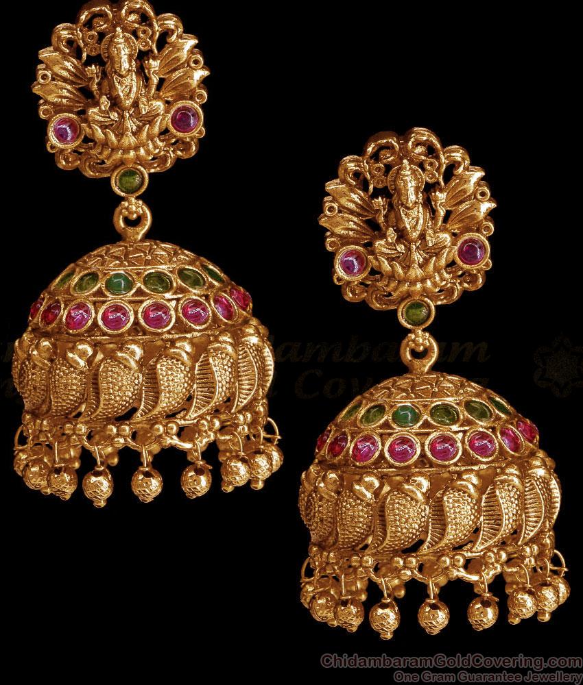 Unique Sangu Poo Design Antique Gold Jhumkas For Women Wedding ER5168