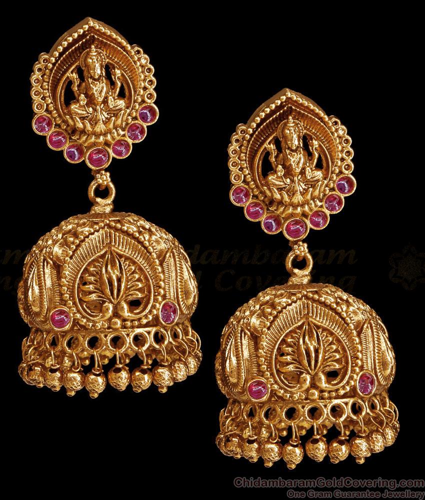 Elegant Matt Finish Antique Jhumkas Temple Jewelry For Brides ER5169