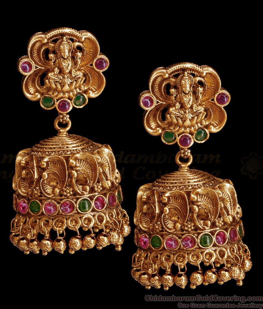 South Indian Bridal Antique Gold Jhumki Earring Lakshmi Design ER5171