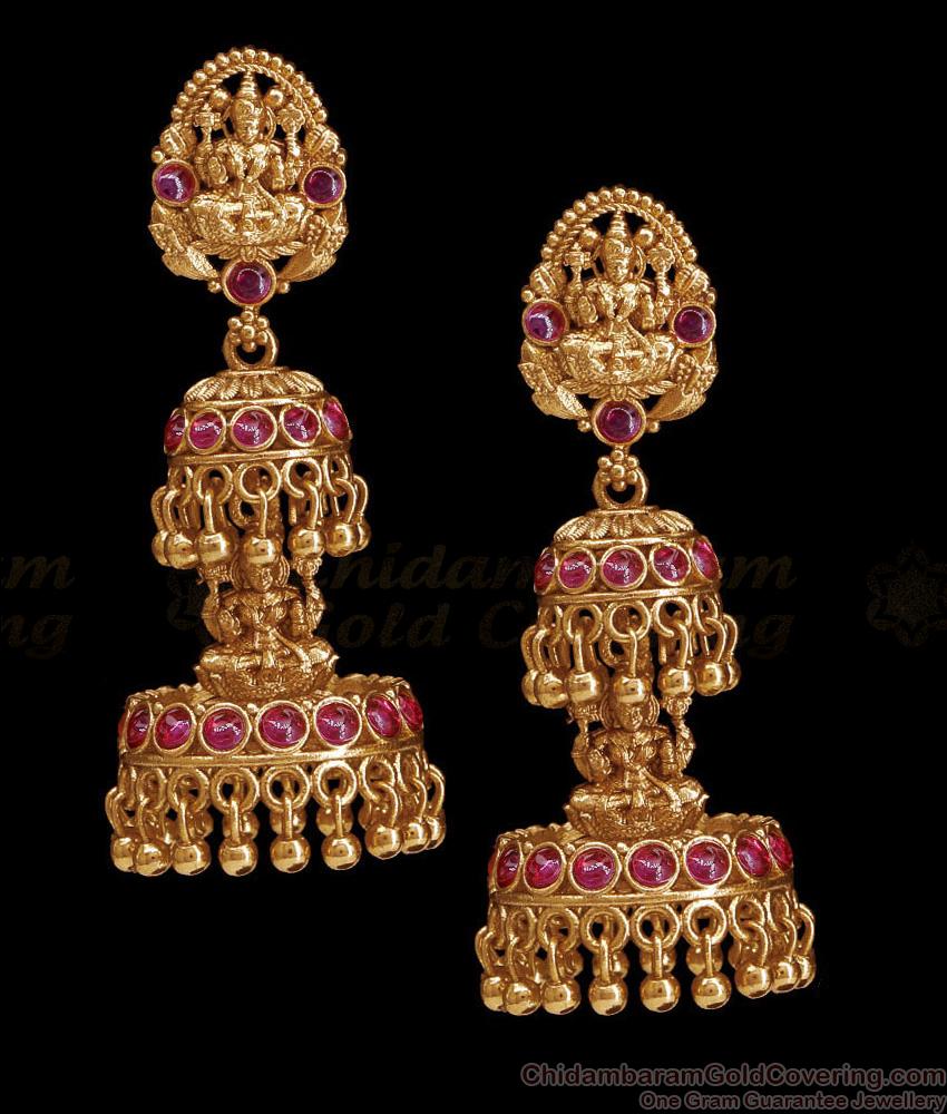 High Quality Ruby Stone Layered Antique Jhumki For Bridal Wear ER5173