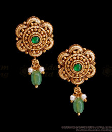 Light Weight Antique Gold Stud Emerald Stone Design Pin Type Earring ER5175