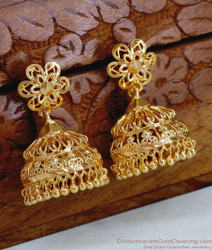 Attractive Bridal Wear Kerala Pattern Gold Jhumki Earring Online ER5188 Attractive Bridal Wear Kerala Pattern Gold Jhumki Earring Online ER5188