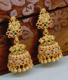 Heavy Bridal Wear Gold Plated Jhumki Earring Lakshmi Design ER5193 Heavy Bridal Wear Gold Plated Jhumki Earring Lakshmi Design ER5193