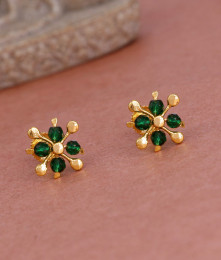 Light Weight 1 Gram Gold Stud Earring Green Crystal Design ER5195 Light Weight 1 Gram Gold Stud Earring Green Crystal Design ER5195