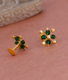 Light Weight 1 Gram Gold Stud Earring Green Crystal Design ER5195 Light Weight 1 Gram Gold Stud Earring Green Crystal Design ER5195