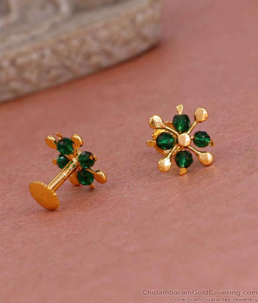 Light Weight 1 Gram Gold Stud Earring Green Crystal Design ER5195 Light Weight 1 Gram Gold Stud Earring Green Crystal Design ER5195
