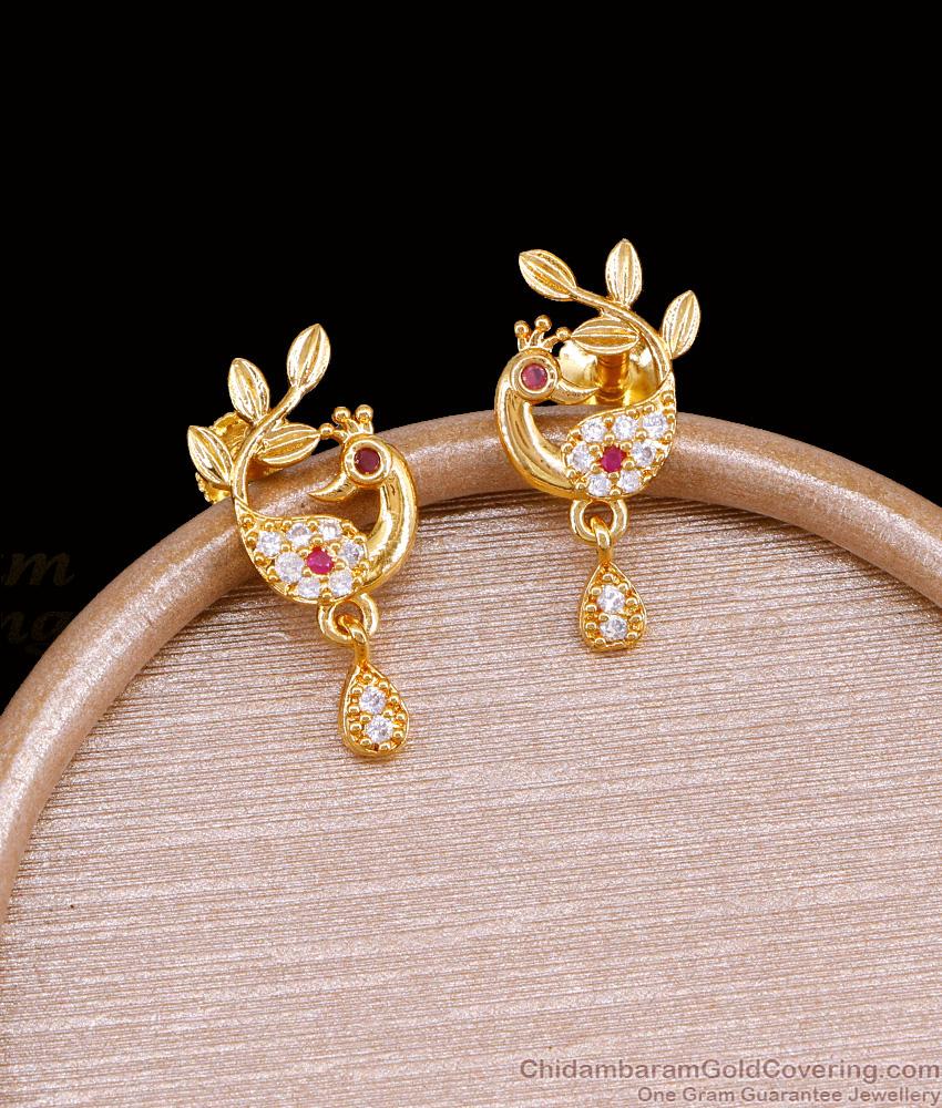 Buy Pure Gold Tone Screw Type Peacock Stud Earring Online ER5203 Buy Pure Gold Tone Screw Type Peacock Stud Earring Online ER5203