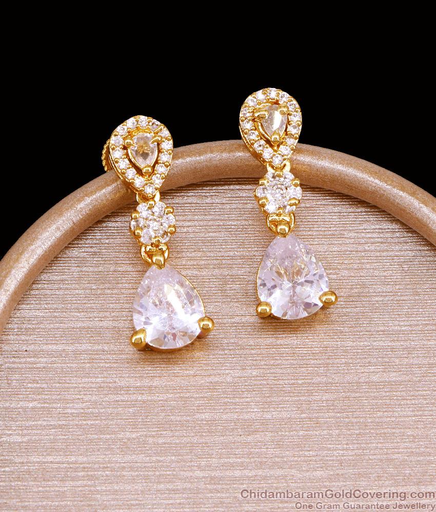 High Quality Ad White Stone Gold Earring Screw Back Danglers ER5206 High Quality Ad White Stone Gold Earring Screw Back Danglers ER5206