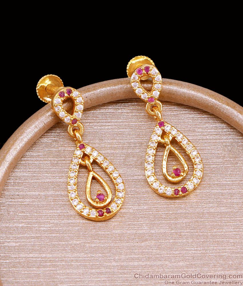 Beautiful One Gram Gold Designer Earring Ruby White Stone Dangler ER5207 Beautiful One Gram Gold Designer Earring Ruby White Stone Dangler ER5207
