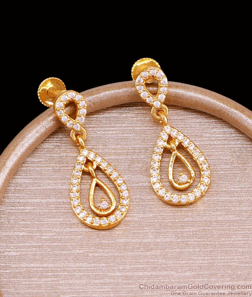 Full White Stone Gold Plated Long Dangler Earring Collections Online ER5208 Full White Stone Gold Plated Long Dangler Earring Collections Online ER5208