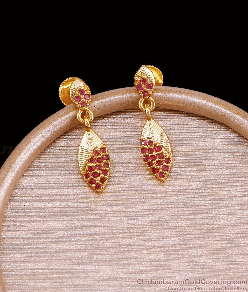 Latest Leaf Design Micro Gold Plated Dangler Ruby Stone Earring ER5209 Latest Leaf Design Micro Gold Plated Dangler Ruby Stone Earring ER5209