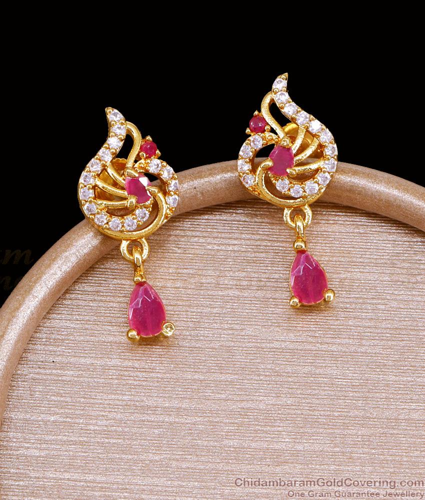 Latest Ruby White Stone Gold Imitation Earring Peacock Design ER5215 Latest Ruby White Stone Gold Imitation Earring Peacock Design ER5215