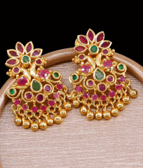 Stylish Ruby Green Stone Gold Imitation Danglers Peacock Earring ER5221