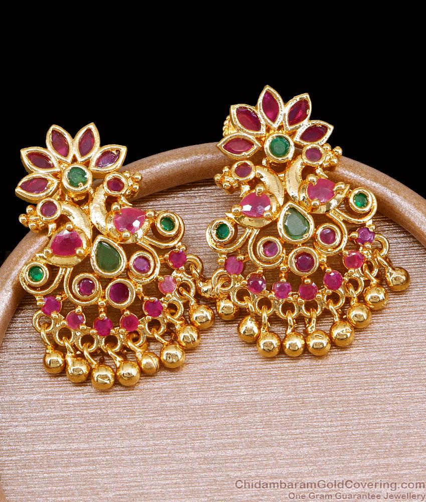 Stylish Ruby Green Stone Gold Imitation Danglers Peacock Earring ER5221 Stylish Ruby Green Stone Gold Imitation Danglers Peacock Earring ER5221