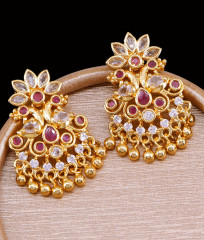 High Quality Ruby White Ad Stone Dangler Gold Peacock Earring For Brides ER5222