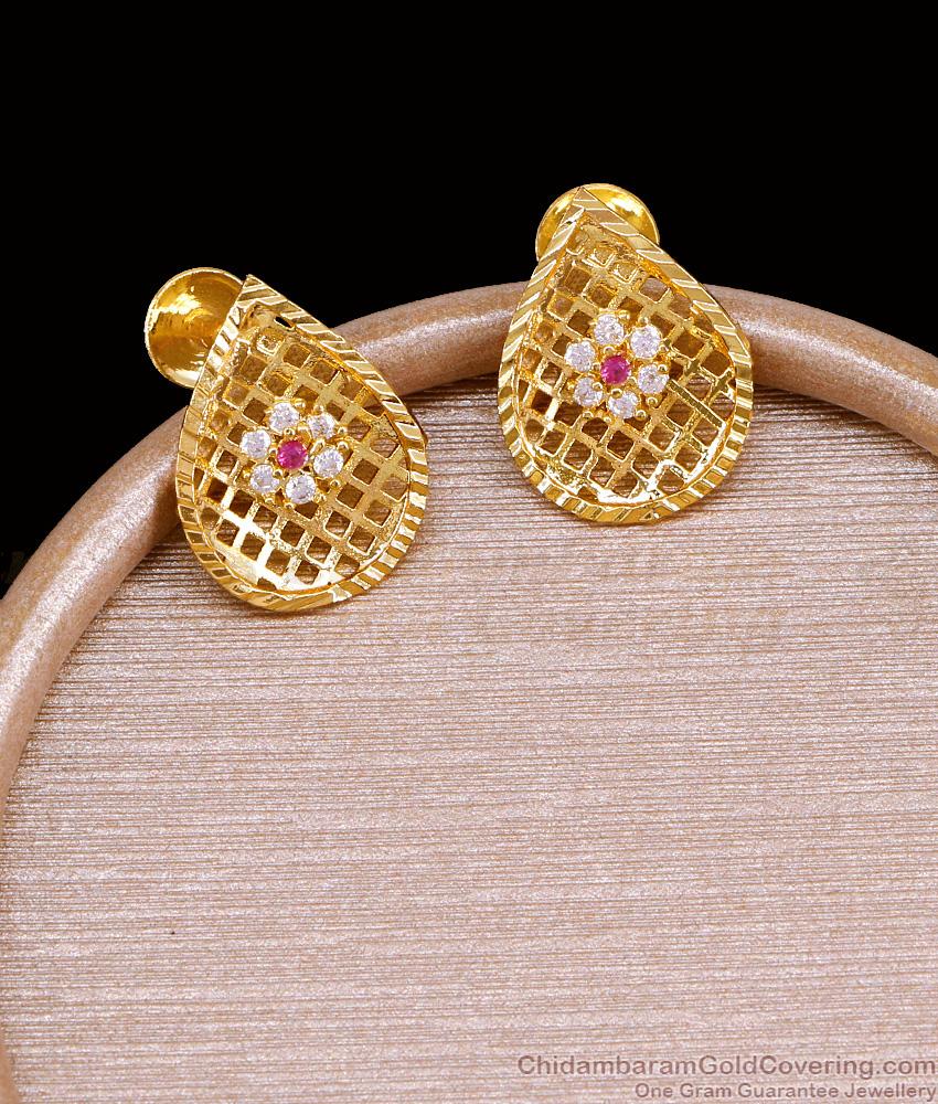 Real Gold Tone Small Ad Stone Stud Earring For Daily Use ER5228
