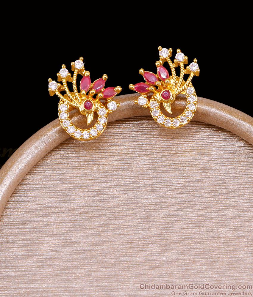 Trendy One Gram Gold Stone Stud Peacock Design Online ER5231