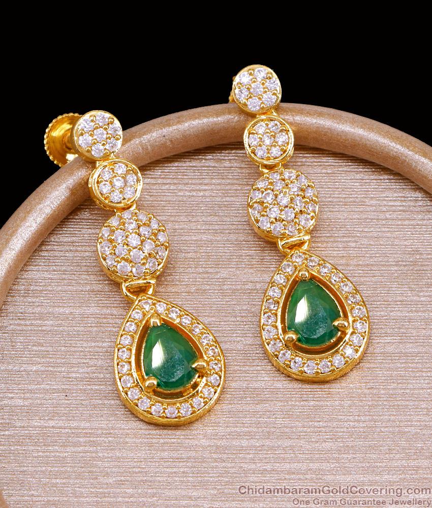 Stylish Emerald Stone Diamond Dangler Earring For Wedding ER5235