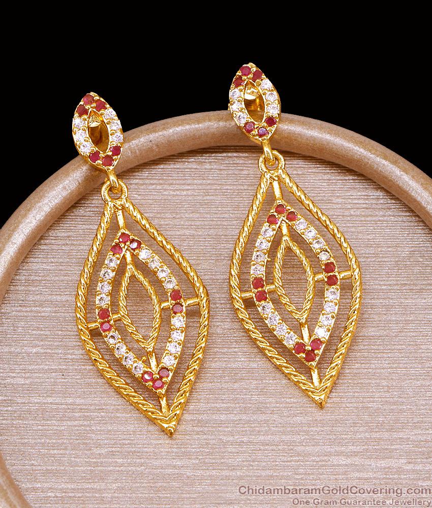New Arrival Ruby White Stone Gold Dangler Design With Price Online ER5238