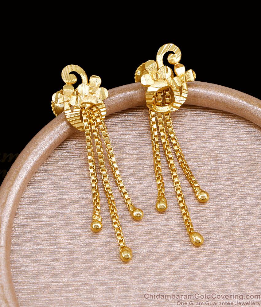 Latest Plain 2 Gram Gold Dangler Screw Type Earring Flower Design ER5249