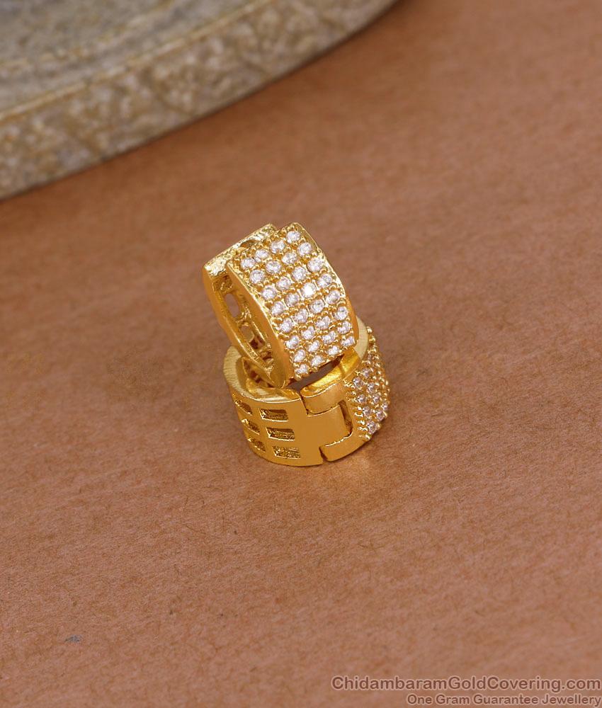 Daily Wear Gold Imitation White Stone Hoop Earring Design ER5256