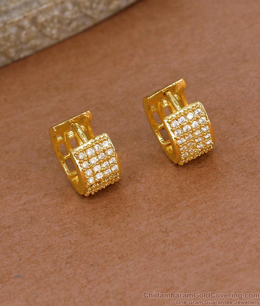 Daily Wear Gold Imitation White Stone Hoop Earring Design ER5256