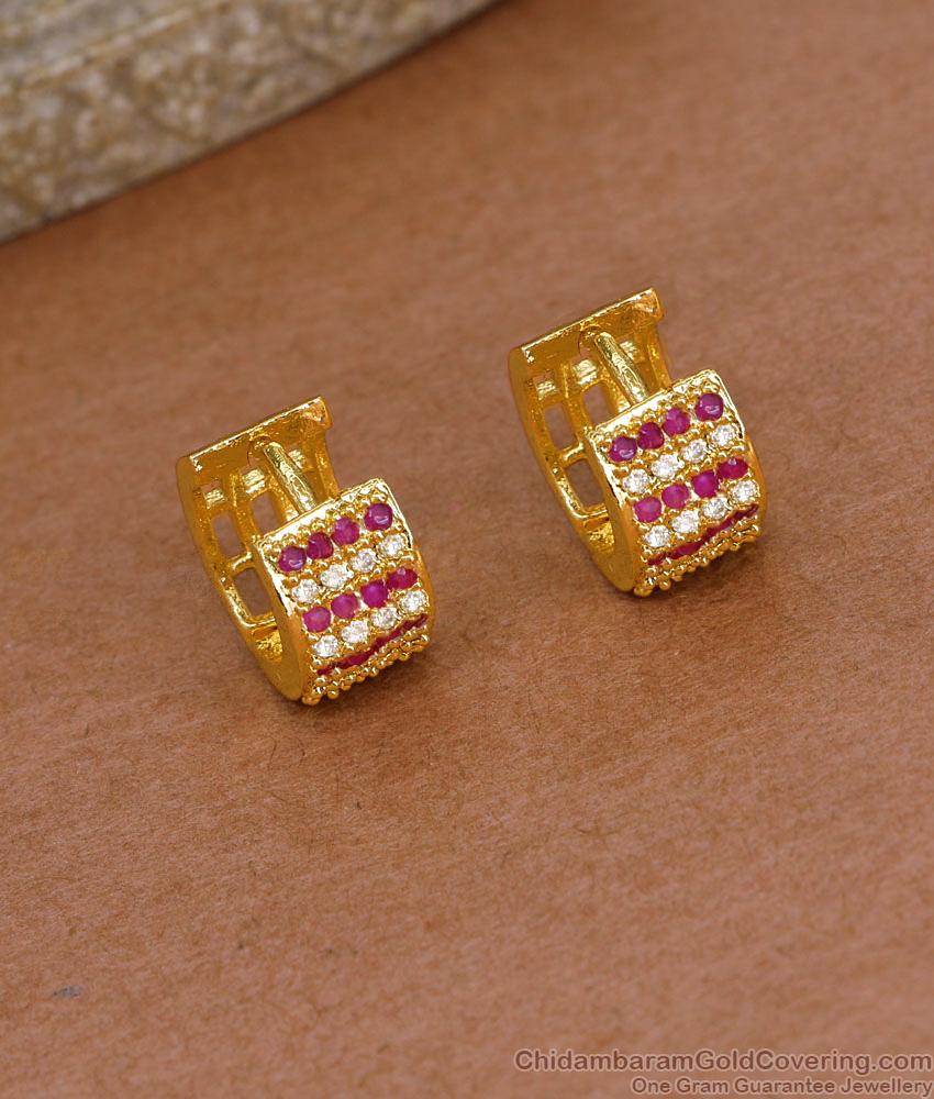Ruby White Stone Gold Plated Hoop Earring At Affordable Price ER5258