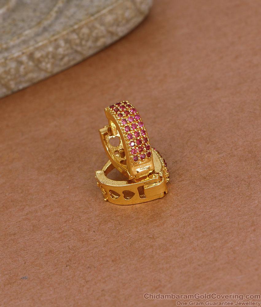 Glittering Pink Ad Stone Gold Imitation Hoop Earring For College Wear ER5259