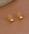 Glittering Pink Ad Stone Gold Imitation Hoop Earring For College Wear ER5259