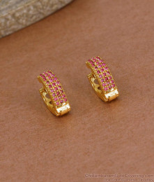 Glittering Pink Ad Stone Gold Imitation Hoop Earring For College Wear ER5259 Glittering Pink Ad Stone Gold Imitation Hoop Earring For College Wear ER5259