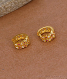 Stylish Ad Stone 1 Gram Gold Small Hoop Earring For Women ER5261 Stylish Ad Stone 1 Gram Gold Small Hoop Earring For Women ER5261