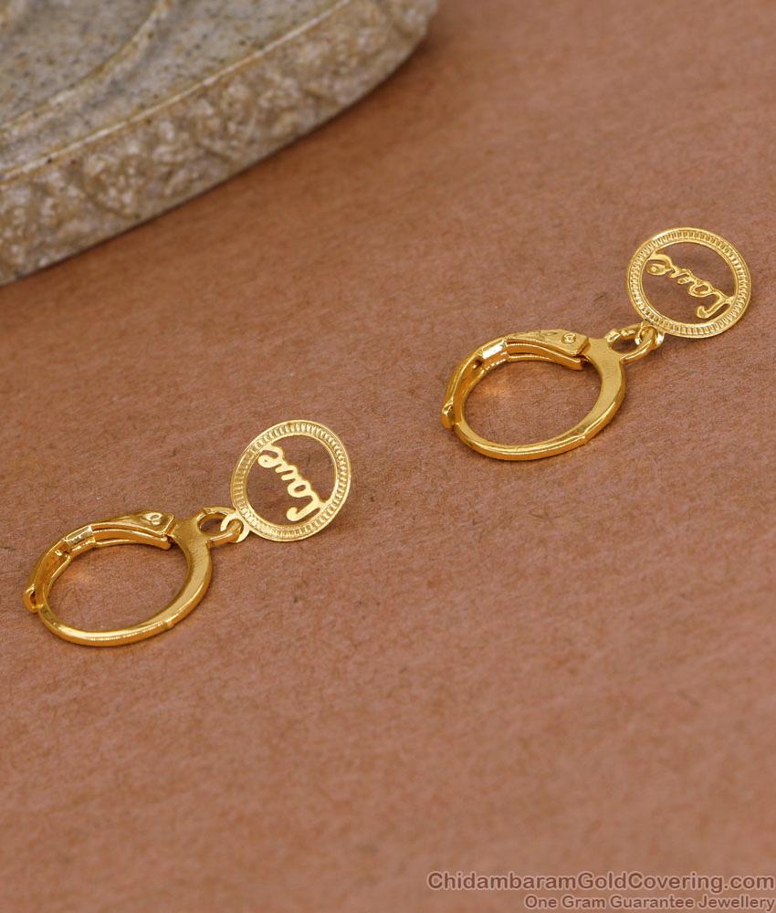 Plain Gold Imitation Hoop Earring With Love Wordings ER5262