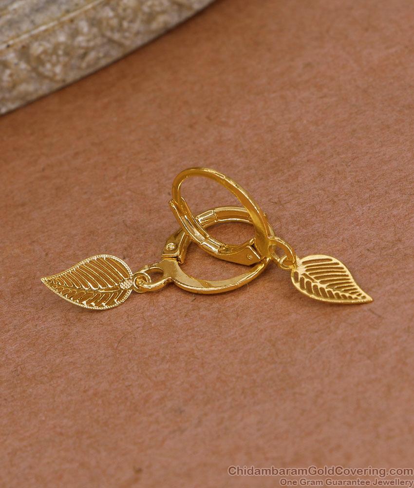 Latest Pure Gold Tone Leaf Hangings Hoop Earring Online ER5263