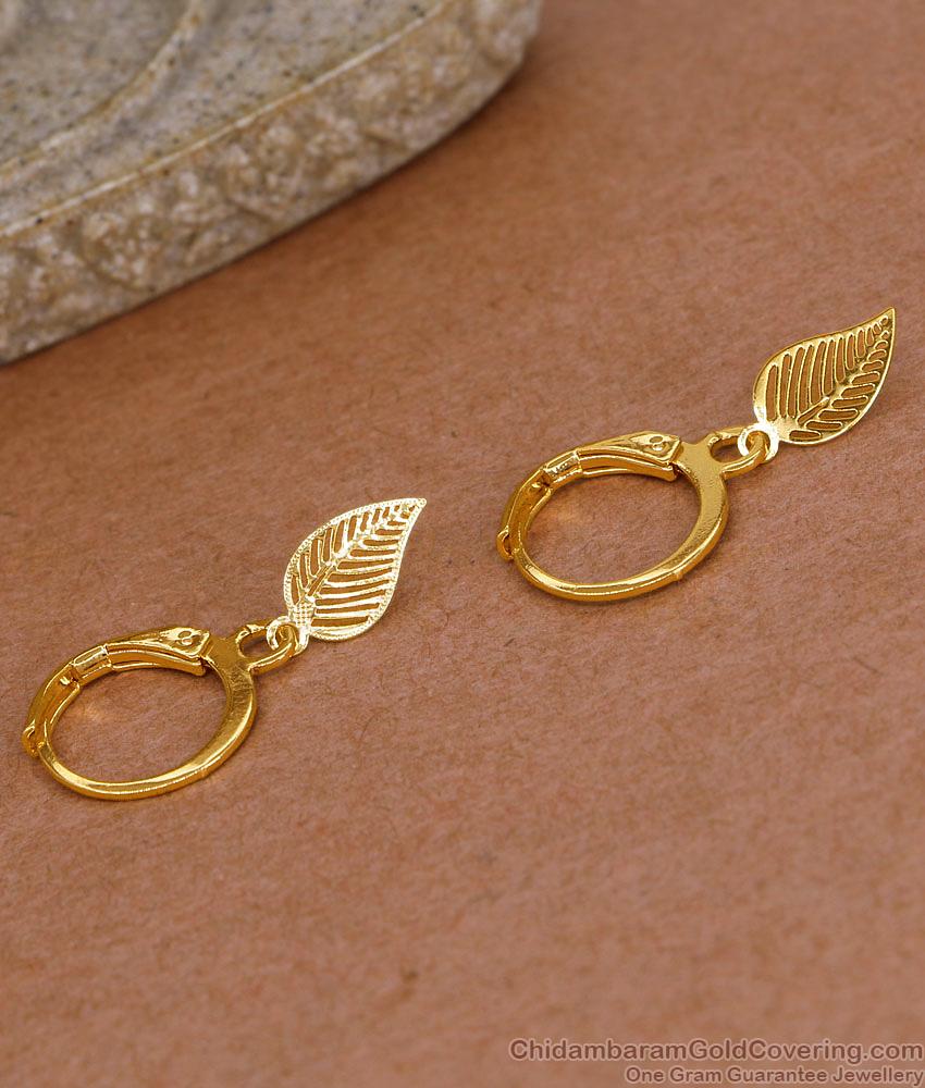 Latest Pure Gold Tone Leaf Hangings Hoop Earring Online ER5263