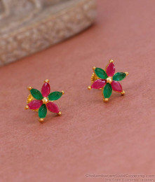 Stylish Ruby Green Stone Floral Studs 1 Gram Gold Earring ER5266 Stylish Ruby Green Stone Floral Studs 1 Gram Gold Earring ER5266