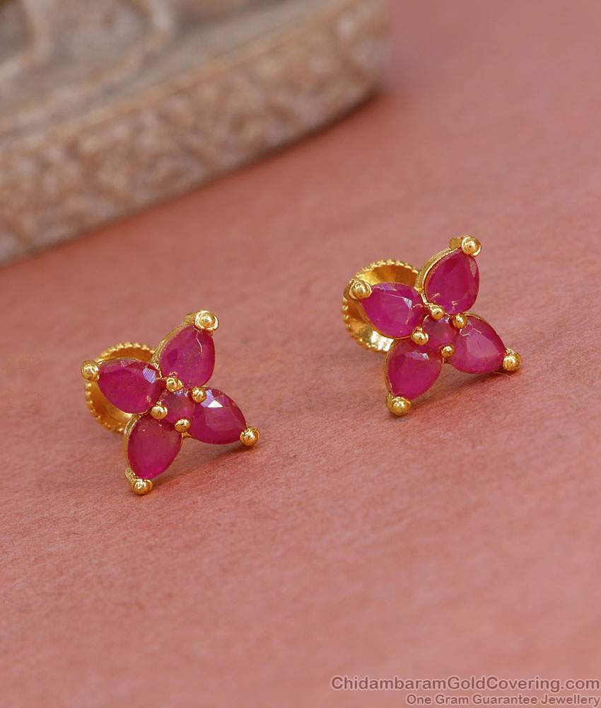 Full Ruby Stone Gold Imitation Stud Earring For Daily Wear ER5267 Full Ruby Stone Gold Imitation Stud Earring For Daily Wear ER5267