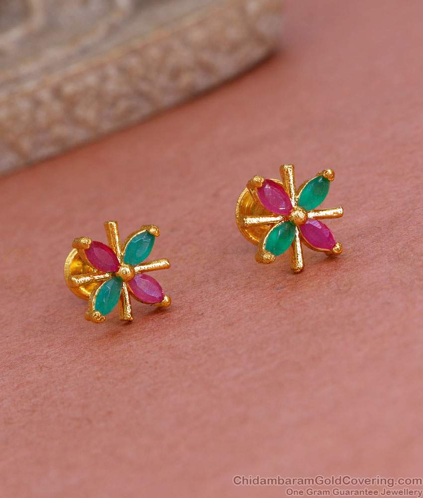 Flower Design Micro Gold Polish Stud Earring With Stone ER5270 Flower Design Micro Gold Polish Stud Earring With Stone ER5270
