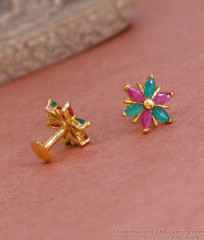 Latest 6 Petal Floral Gold Stud With Ruby Green Stone Online ER5271 Latest 6 Petal Floral Gold Stud With Ruby Green Stone Online ER5271