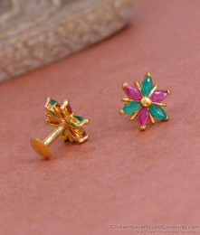 Latest 6 Petal Floral Gold Stud With Ruby Green Stone Online ER5271 Latest 6 Petal Floral Gold Stud With Ruby Green Stone Online ER5271