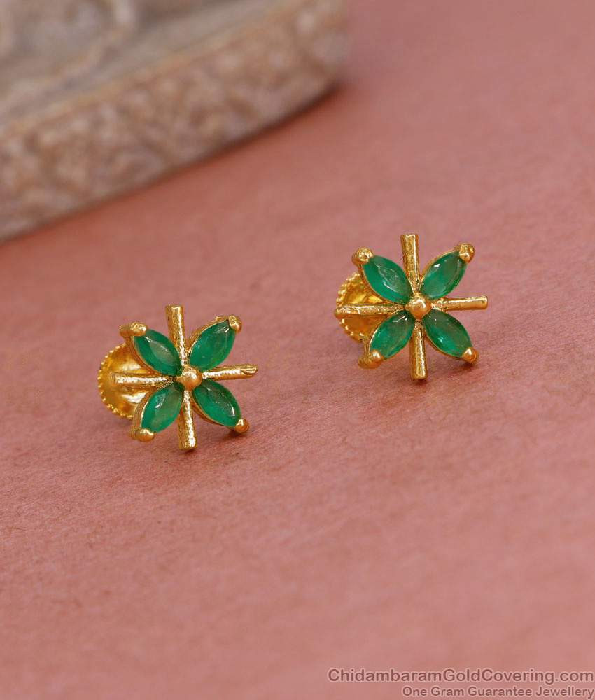 Regular Use Green Stone Fancy Gold Stud Earring For Women ER5272 Regular Use Green Stone Fancy Gold Stud Earring For Women ER5272