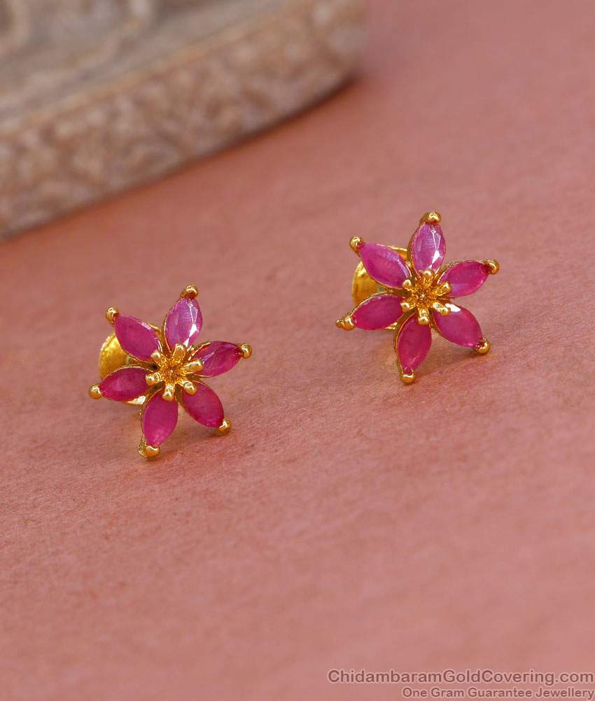 Beautiful Ruby Stone 1 Gram Gold Stud Earring For College Wear ER5273 Beautiful Ruby Stone 1 Gram Gold Stud Earring For College Wear ER5273