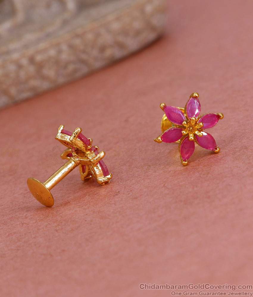 Beautiful Ruby Stone 1 Gram Gold Stud Earring For College Wear ER5273 Beautiful Ruby Stone 1 Gram Gold Stud Earring For College Wear ER5273