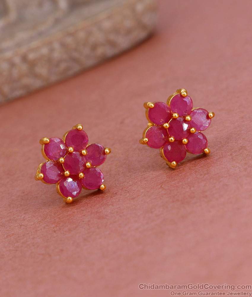 High Quality Gold Imitation Floral Stud Earring Ruby Stone Design ER5275 High Quality Gold Imitation Floral Stud Earring Ruby Stone Design ER5275