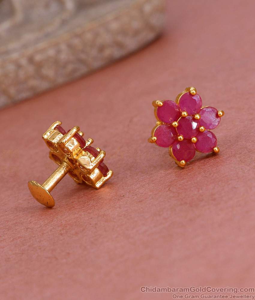High Quality Gold Imitation Floral Stud Earring Ruby Stone Design ER5275 High Quality Gold Imitation Floral Stud Earring Ruby Stone Design ER5275