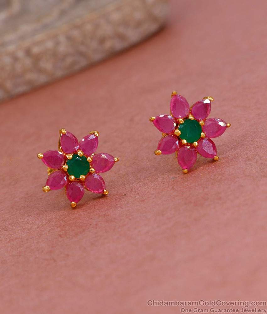 Trendy Ruby Green Stone Micro Gold Plated Stud Earring ER5276 Trendy Ruby Green Stone Micro Gold Plated Stud Earring ER5276