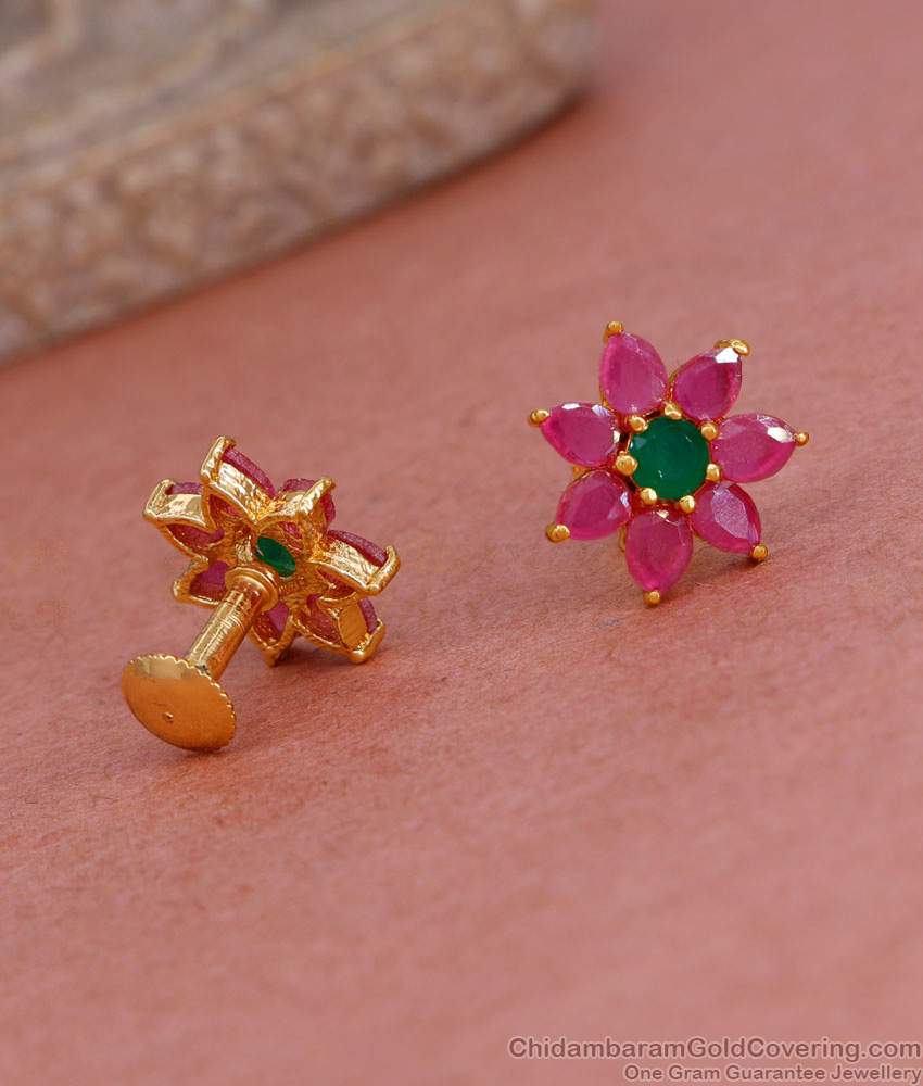 Trendy Ruby Green Stone Micro Gold Plated Stud Earring ER5276 Trendy Ruby Green Stone Micro Gold Plated Stud Earring ER5276