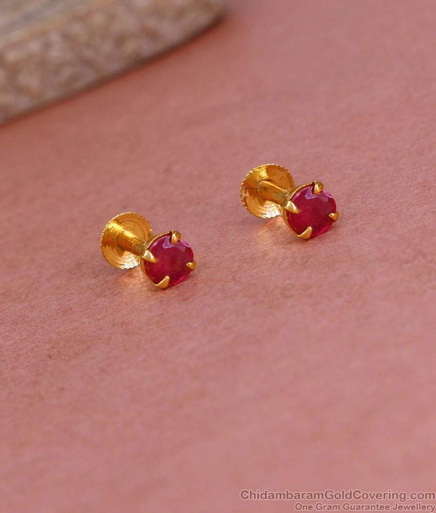 Single Ruby Stone Very Small Gold Stud For Women Fashions ER5277