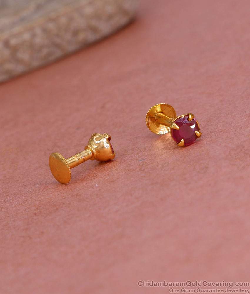Single Ruby Stone Very Small Gold Stud For Women Fashions ER5277