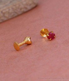 Single Ruby Stone Very Small Gold Stud For Women Fashions ER5277 Single Ruby Stone Very Small Gold Stud For Women Fashions ER5277