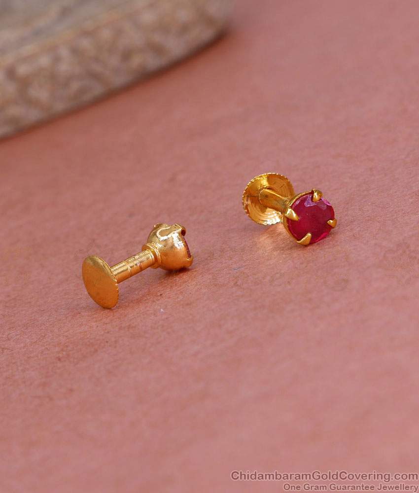 Single Ruby Stone Very Small Gold Stud For Women Fashions ER5277